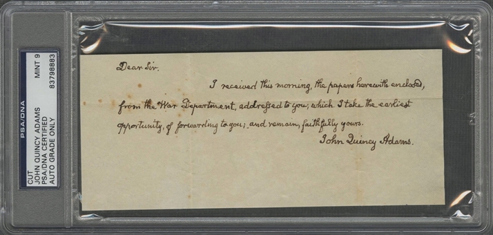 John Quincy Adams Handwritten and Signed Encapsulated 3x7 Note Letter- PSA/DNA Mt 9